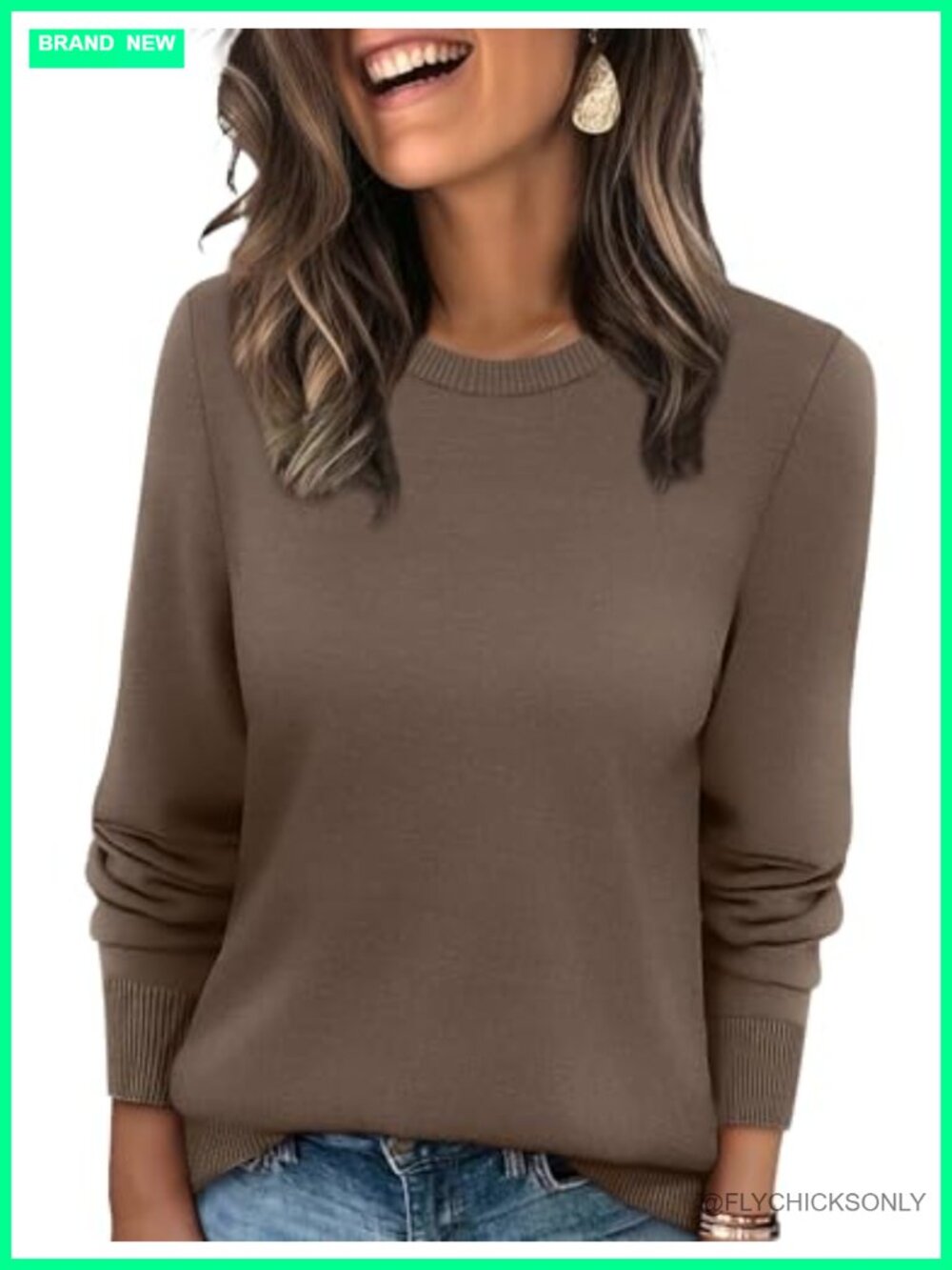 Womens Lightweight Ribbed Knit Crewneck Pullover Sweater Long Sleeve